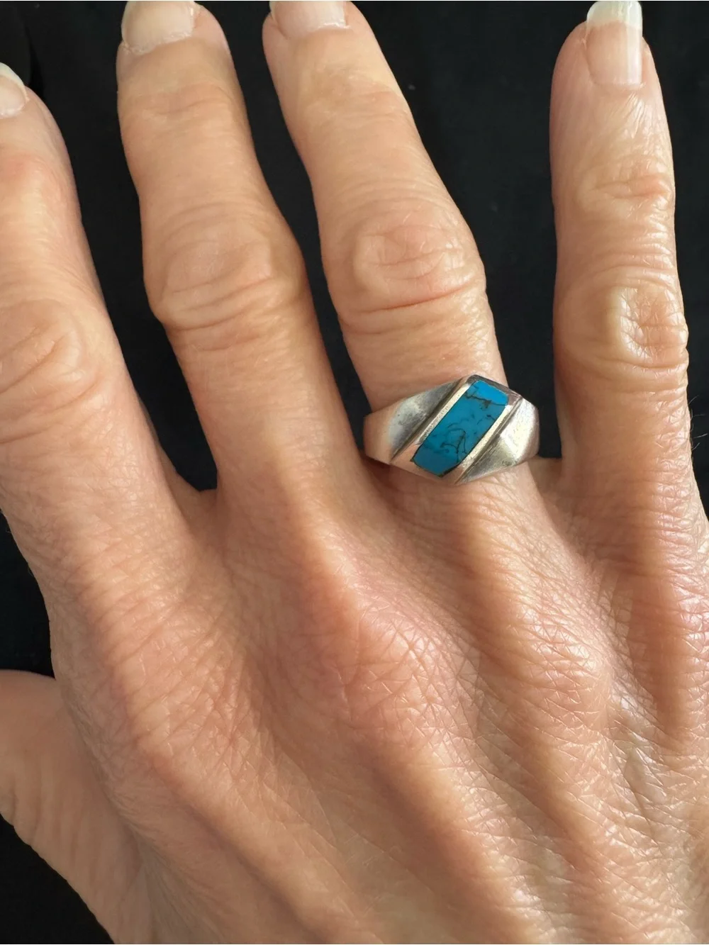 Taxco Sterling Silver Turquoise Ring - Size 6 - Modernist